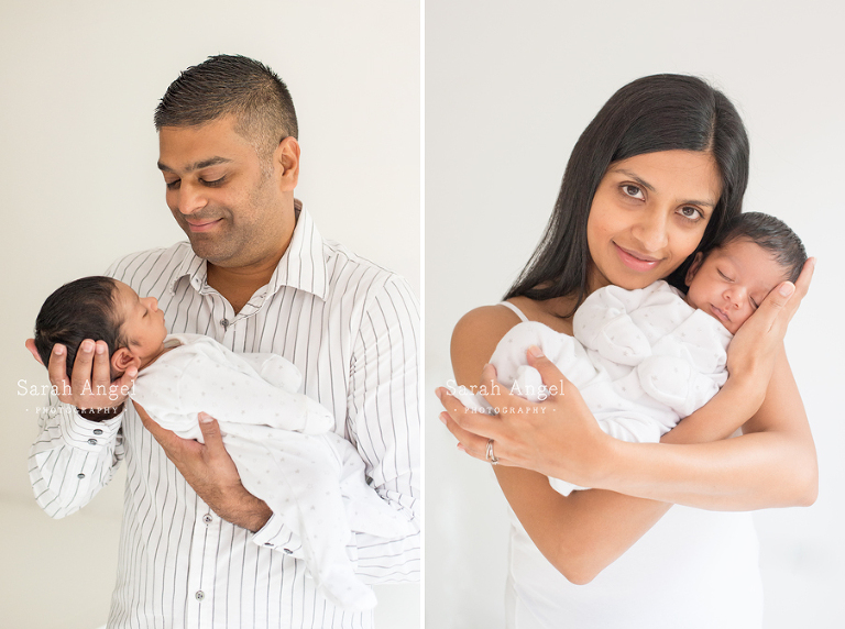 sarah angel photography portraits of Mum and Dad with farnham Newborn Photographer for Viyaan
