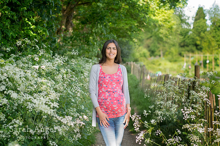 Maternity Photo shoot iin Farnham Surrey with Nicky. She is enjoying being out in the greenery.